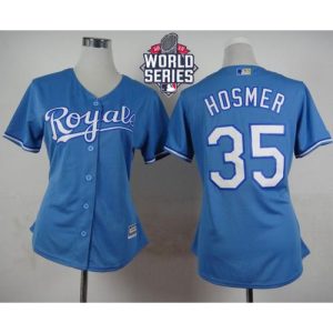 Royals #35 Eric Hosmer Light Blue Alternate 1 W/2015 World Series Patch Women's Stitched MLB Jersey