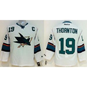 Sharks #19 Joe Thornton White Stitched Youth NHL Jersey