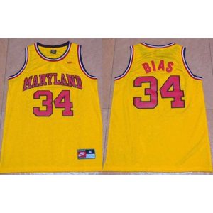 Terrapins #34 Len Bias Yellow Basketball Stitched NCAA Jersey