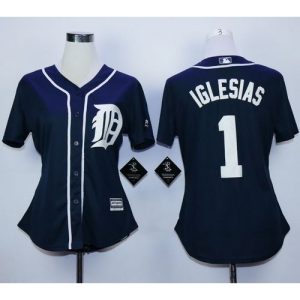 Tigers #1 Jose iglesias Navy Blue Fashion Women's Stitched MLB Jersey