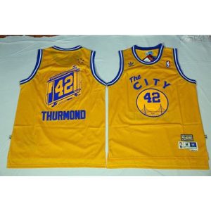 Warriors #42 Nate Thurmond Gold Throwback The City Stitched NBA Jersey