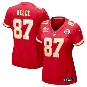 Women's Kansas City Chiefs #87 Travis Kelce  Red Super Bowl LIX Game Jersey