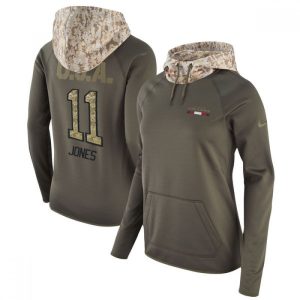 Women's Atlanta Falcons #11 Julio Jones Olive Salute to Service Sideline Therma Pullover Hoodie