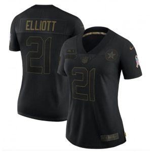 Women's Dallas Cowboys  #21 Ezekiel Elliott Black Salute To Service Limited Stitched Jersey
