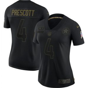 Women's Dallas Cowboys  #4 Dak Prescott Black Salute To Service Limited Stitched Jersey