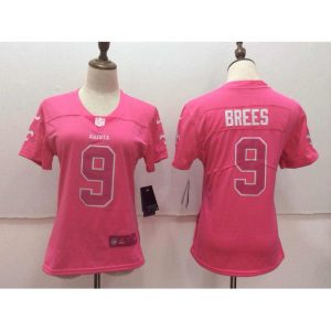 Women's  New Orleans Saints #9 Drew Brees Pink Limited Rush Fashion Stitched NFL Jersey