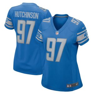 Women's Detroit Lions #97 Aidan Hutchinson  Blue Game Jersey