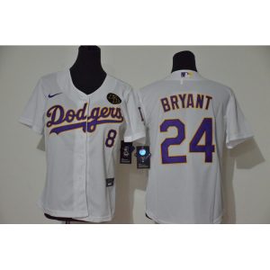 Youth Los Angeles Dodgers Front #8 Back #24 Kobe Bryant White With KB Patch Cool Base Stitched MLB Jersey
