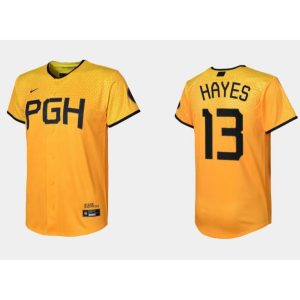 Youth Pittsburgh Pirates #13 Ke'Bryan Hayes Gold 2023 City Connect Stitched Jersey