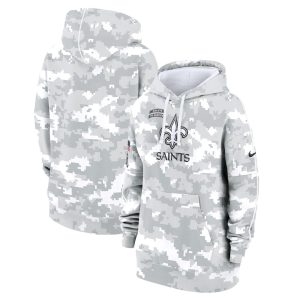 Women's New Orleans Saints  Arctic Camo 2024 Salute To Service Club Fleece Pullover Hoodie