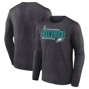 Men's Philadelphia Eagles  Heather Charcoal Super Bowl LIX Champions Big & Tall Under The Lights Long Sleeve T-Shirt
