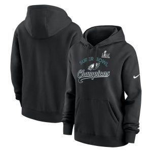 Women's Philadelphia Eagles   Black Super Bowl LIX Champions Tailsweep Pullover Hoodie