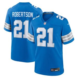 Men's Detroit Lions Amik Robertson   Blue Game Jersey