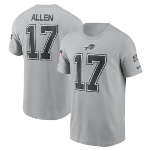 Men's Buffalo Bills Josh Allen  Gray 2024 Salute To Service Name & Number T-Shirt