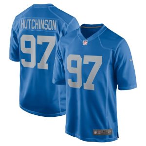 Men's Detroit Lions #97 Aidan Hutchinson  Blue Player Game Jersey