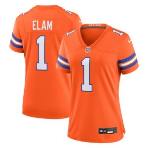 Women's Denver Broncos Jason Elam  Orange Mile High Collection 1977 Throwback Retired Player Game Jersey
