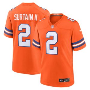Men's Denver Broncos Patrick Surtain II  Orange Mile High Collection 1977 Throwback Player Game Jersey
