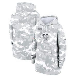Women's Minnesota Vikings  Arctic Camo 2024 Salute To Service Club Fleece Pullover Hoodie
