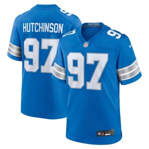 Men's Detroit Lions #97 Aidan Hutchinson  Blue Game Jersey