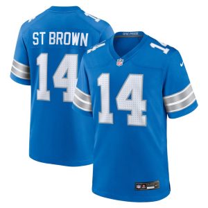 Men's Detroit Lions #14 Amon-Ra St. Brown  Blue Game Jersey