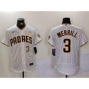 Men's San Diego Padres #3 Jackson Merrill White With PS Patch Flex Base Stitched Baseball Jersey