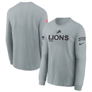 Youth Detroit Lions  Gray 2024 Salute To Service Long Sleeve T-Shirt